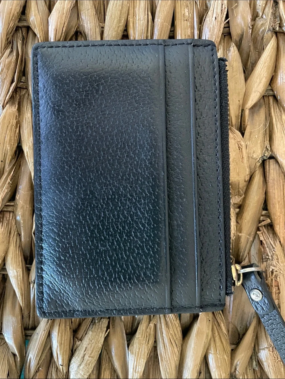 kate spade Black Leather Zip Card Holder with Gold Logo